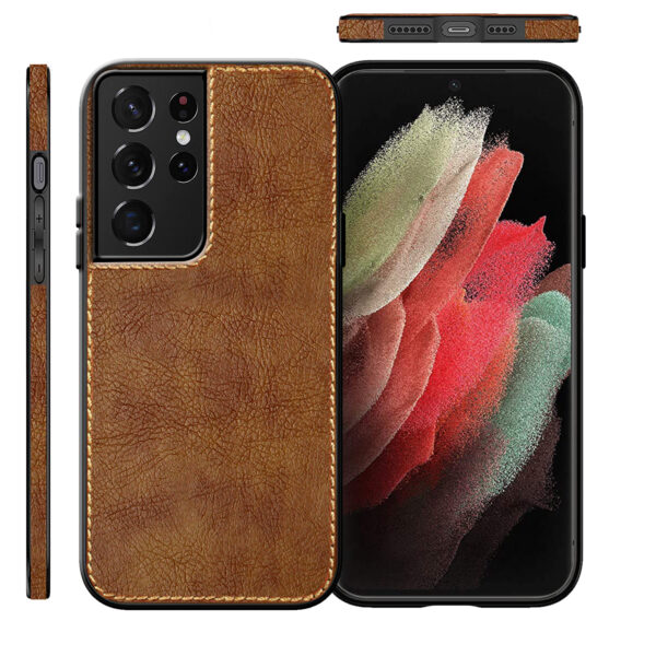 Pu Leather Case For Samsung S21 Ultra(Brown)