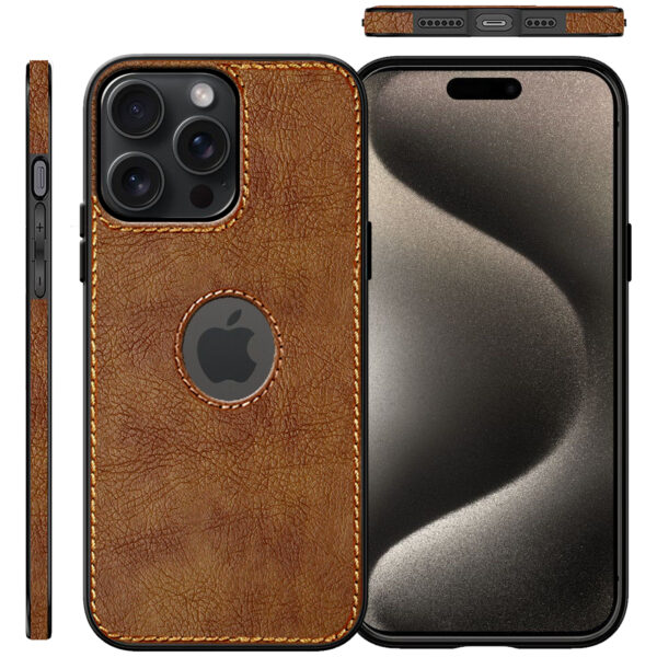 Pu Leather Case For iPhone 15 Pro Max (Brown)