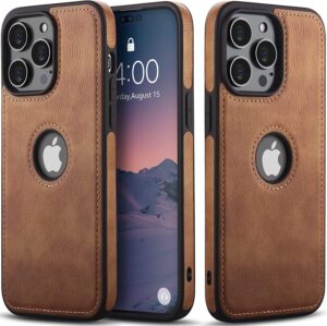 Pu Leather Case For iPhone 14 Pro Max (Brown)