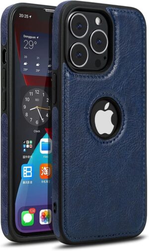 Pu Leather Case For iPhone 15 Pro Max (Blue)