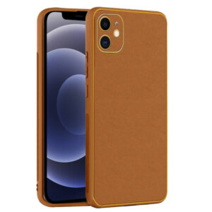 Chrome Leather Case For iPhone 12 (Brown)