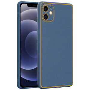 Chrome Leather Case For iPhone 12 (Blue)