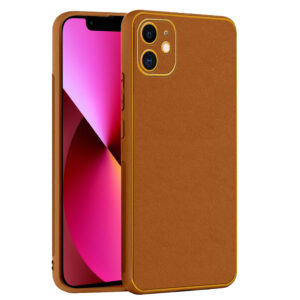 Chrome Leather Case For iPhone 13 Mini (Brown)