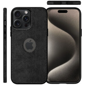 Pu Leather Case For iPhone 15 Pro Max (Black)