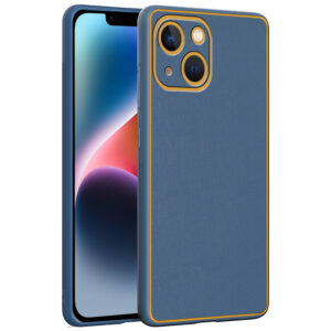 Chrome Leather Case For iPhone 13 (Blue)