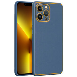 Chrome Leather Case For iPhone 13 Pro (Blue)