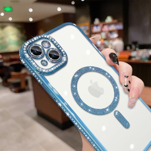 Diamond Bling Plating Case For iPhone 15 -Blue