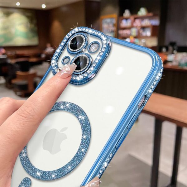Diamond Bling Plating Case For iPhone 15 -Blue