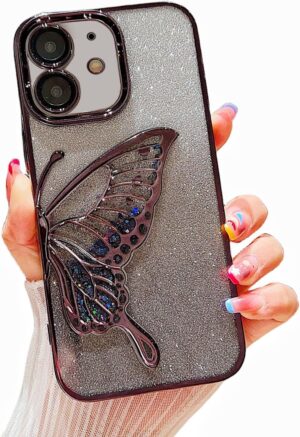 iPhone 11 Glitter Butterfly Design Case -Black