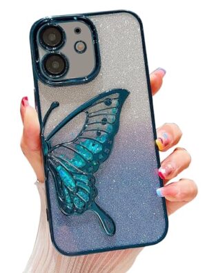 iPhone 11 Butterfly Glitter Design Case - Blue