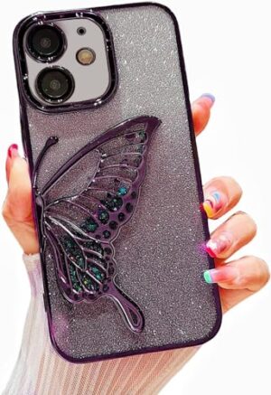 iPhone 11 Butterfly Glitter Design Case-Purple