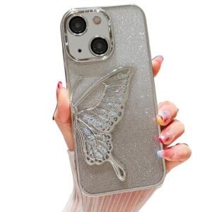 iPhone 15 Glitter Butterfly Design Case-Silver