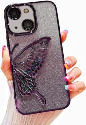 iPhone 15 Glitter Butterfly Design Case-Purple